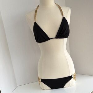 Beach Bunny Black Bikini Gold Chains Accents